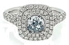 WIDE 1.46CT WHITE & BLUE DIAMOND 18KT WHITE GOLD 3D CUSHION HALO ENGAGEMENT RING
