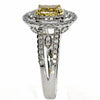 1.29CT WHITE & FANCY YELLOW DIAMOND 18KT 2 TONE GOLD DOUBLE HALO ENGAGEMENT RING