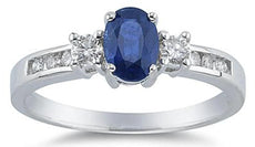 1.60CT DIAMOND & AAA SAPPHIRE 14KT WHITE GOLD 3D OVAL & ROUND 3 STONE LOVE RING