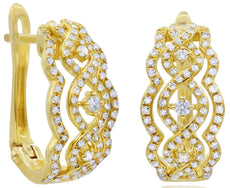 WIDE .63CT DIAMOND 14KT YELLOW GOLD 3D DOUBLE INFINITY FLORAL LEVERBACK EARRINGS