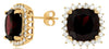 LARGE 10.15CT DIAMOND & AAA GARNET 14K YELLOW GOLD CUSHION & ROUND STUD EARRINGS