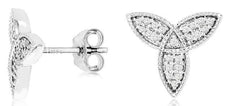 ESTATE .18CT DIAMOND 14KT WHITE GOLD 3D MULTI LEAF FLOWER STAR STUD EARRINGS