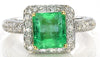 2.84CT DIAMOND & AAA EMERALD 18K 2 TONE GOLD SQUARE & ROUND HALO ENGAGEMENT RING