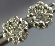 ESTATE 1.09CT DIAMOND 14KT WHITE GOLD 3D FLOWER CLUSTER STUD EARRINGS #2812