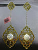 EXTRA LARGE 20.76CT DIAMOND & MOONSTONE 14KT YELLOW GOLD FLOWER HANGING EARRINGS