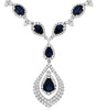 LARGE 16CT DIAMOND & AAA SAPPHIRE 14K WHITE GOLD PEAR SHAPE DOUBLE HALO NECKLACE