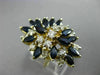 ESTATE LARGE 3.56CT DIAMOND & AAA SAPPHIRE 14KT YELLOW GOLD FLOWER COCKTAIL RING