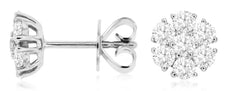 ESTATE 1.05CT DIAMOND 14KT WHITE GOLD 3D CLASSIC 7 STONE FLOWER STUD EARRINGS