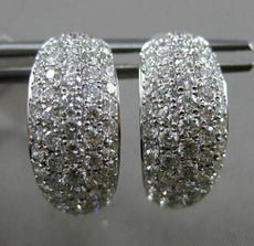 ESTATE WIDE & LARGE 2.98CT DIAMOND 18K WHITE GOLD MULTI ROW HUGGIE HOOP EARRINGS