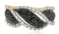 ESTATE 1.04CT WHITE & BLACK DIAMOND 14KT YELLOW GOLD 3D MULTI LEAF FUN RING