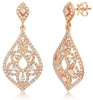 LARGE .96CT DIAMOND 14KT ROSE GOLD 3D OPEN FILIGREE TEAR DROP HANGING EARRINGS