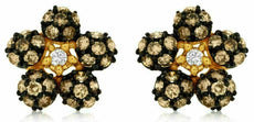 .90CT WHITE & CHOCOLATE FANCY DIAMOND 14K YELLOW GOLD FLOWER STAR STUD EARRINGS
