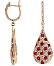LARGE 2.22CT DIAMOND & AAA RUBY 14KT ROSE GOLD 3D MULTI ROW CRISS CROSS EARRINGS