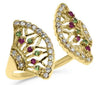 .37CT DIAMOND & AAA RUBY & TSAVORITE 14KT YELLOW GOLD 3D TREE OF LIFE FUN RING
