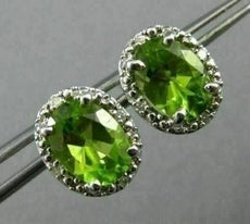 ESTATE 2.04CT DIAMOND & AAA PERIDOT 14KT WHITE GOLD CLASSIC HALO STUD EARRINGS