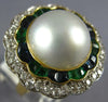 ANTIQUE LARGE DIAMOND AAA PEARL EMERALD SAPPHIRE 14KT GOLD BALLERINA RING #1873