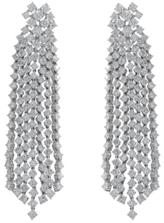 EXTRA LARGE 17.4CT DIAMOND 18K WHITE GOLD MULTI ROW CHANDELIER COCKTAIL EARRINGS