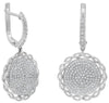 1.12CT DIAMOND 14KT WHITE GOLD 3D ROUND PAVE CIRCULAR INFINITY HANGING EARRINGS