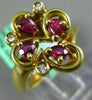 ESTATE LARGE .46CT DIAMOND & AAA RUBY 18K YELLOW GOLD 3D FLOWER ANNIVERSARY RING