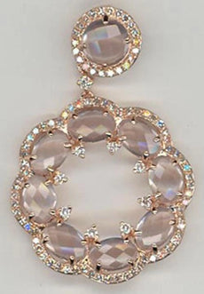 4.51CT DIAMOND & AAA ROSE QUARTZ 14KT ROSE GOLD CIRCULAR FLOWER FLOATING PENDANT
