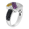 1.56CT WHITE & BLACK DIAMOND & AAA PINK & YELLOW SAPPHIRE 14K WHITE GOLD 3D RING