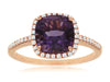 LARGE 2.08CT DIAMOND & AAA AMETHYST 14K ROSE GOLD CUSHION & ROUND HALO LOVE RING