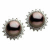 LARGE .36CT DIAMOND & AAA TAHITIAN PEARL 14KT WHITE GOLD 3D FLOWER STUD EARRINGS