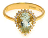 .20CT DIAMOND & AAA GREEN AMETHYST 18KT YELLOW GOLD PEAR SHAPE & ROUND HALO RING