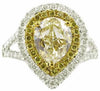 EXTRA LARGE 3.56CT WHITE & FANCY YELLOW DIAMOND 18K 2 TONE GOLD DOUBLE HALO RING