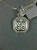 ESTATE LARGE .74CT DIAMOND 18KT WHITE GOLD SQUARE CLUSTER HALO FLOATING PENDANT