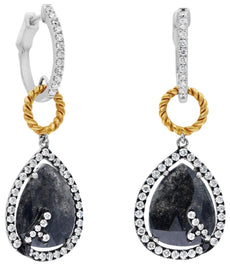 LARGE 5.73CT WHITE & ICE DIAMOND 18KT WHITE YELLOW & BLACK GOLD HANGING EARRINGS