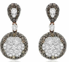 LARGE 3.24CT WHITE & MOCHA DIAMOND 14KT ROSE GOLD 3D TEAR DROP HANGING EARRINGS