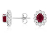 1.13CT DIAMOND & AAA RUBY 14KT WHITE GOLD 3D OVAL & ROUND FLOWER STUD EARRINGS