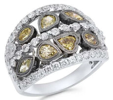 LARGE 2.35CT WHITE & MULTI COLOR DIAMOND 18K WHITE & BLACK GOLD ANNIVERSARY RING