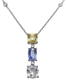 7.05CT DIAMOND & AAA MULTI COLOR SAPPHIRE 18K WHITE GOLD 3D BY THE YARD NECKLACE