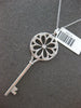 LARGE .18CT DIAMOND 14KT WHITE GOLD 3D FLOWER KEY TO YOUR HEART FLOATING PENDANT