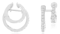 .48CT DIAMOND 14KT WHITE GOLD 3D CLASSIC DOUBLE HOOP HUGGIE FUN HANGING EARRINGS
