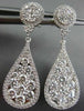 ESTATE LARGE 2.88CT DIAMOND 18K WHITE GOLD 3D CLUSTER TEAR DROP HANGING EARRINGS
