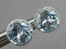 2.25CT DIAMOND & AAA BLUE TOPAZ 14KT WHITE GOLD ROUND CLASSIC HALO STUD EARRINGS