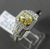 ESTATE 2.13CT GIA FANCY YELLOW DIAMOND 18K TWO TONE GOLD 3 STONE ENGAGEMENT RING