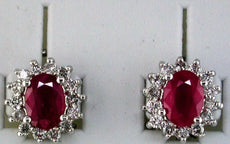 2.30CT DIAMOND & AAA RUBY 14KT WHITE GOLD 3D OVAL & ROUND FLOWER STUD EARRINGS