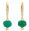 10.82CT DIAMOND & AAA EMERALD 18K YELLOW GOLD FLOLRAL LEVERBACK HANGING EARRINGS