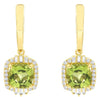 3.19CT DIAMOND & AAA PERIDOT 14KT YELLOW GOLD CUSHION ROUND & BAGUETTE EARRINGS