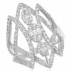ESTATE 1.64CT DIAMOND 18K WHITE GOLD ROUND & BAGUETTE CLUSTER OVAL COCKTAIL RING
