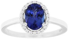 1.42CT DIAMOND & AAA TANZANITE 14KT WHITE GOLD OVAL & ROUND HALO ENGAGEMENT RING