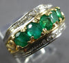 ESTATE WIDE 1.50CT DIAMOND & AAA EMERALD 14K 2 TONE GOLD ANNIVERSARY RING #27876
