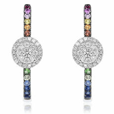 ESTATE .86CT DIAMOND & AAA MULTI COLOR SAPPHIRE 14K WHITE GOLD HOOP EARRINGS