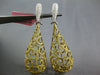 5.55CT WHITE & CANARY DIAMOND 18K 2 TONE GOLD TEARDROP FILIGREE HANGING EARRINGS