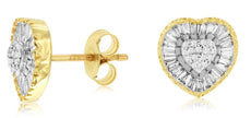 .54CT DIAMOND 14K YELLOW GOLD 3D ROUND & BAGUETTE HEART SHAPE LOVE STUD EARRINGS