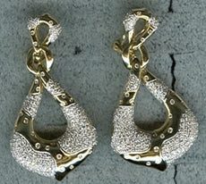 LARGE 2.10CT DIAMOND 18K 2 TONE GOLD ETOILE TEAR DROP LOVE KNOT HANGING EARRINGS